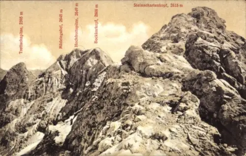 Ak Tirol, Blick von der kleinen Steinscharte, Steinschartenkopf, Mädelegabel, Trettachspitze