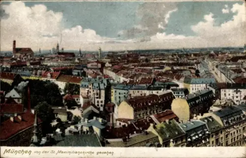 Ak München Bayern,  Blick von der St. Maximilianskirche, Stadtansicht, 