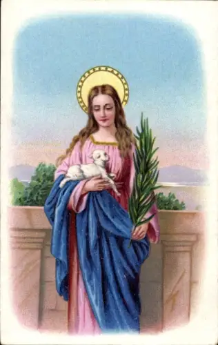 Ak St. Agnes mit Palmzweig und Lamm