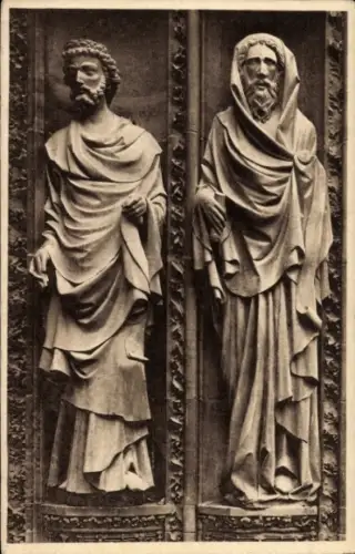 Ak Strasbourg Straßburg Elsass Bas Rhin, Statuen von Propheten, Kathedrale von  Kupferdruckkarte