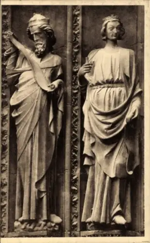 Ak Strasbourg Straßburg Elsass Bas Rhin, Münster, Skulpturen von Propheten am Hauptportal