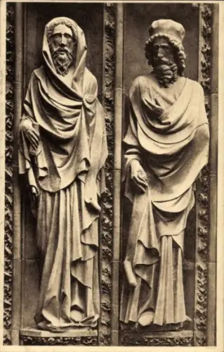 Ak Strasbourg Straßburg Elsass Bas Rhin, Skulpturen von Propheten, Kathedrale von  Hellenische Ku