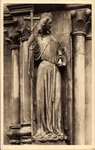Ak Strasbourg Straßburg Elsass Bas Rhin, Skulptur eines Königs, Statue, Kathedrale, Strasbourg