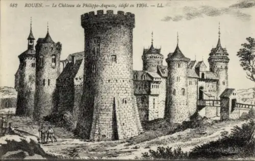 Ak Rouen Seine Maritime, Schloss, Türme, Zinnen, Wassergraben,  Philippe-Auguste, 1204