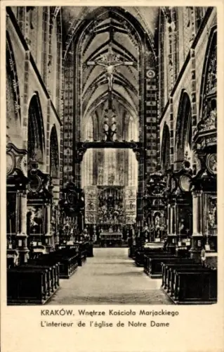 Ak Kraków Krakau Polen, Innenansicht der Marienkirche,  gotische Architektur, religiöse Kunst