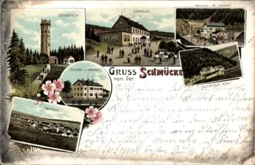 Litho Gehlberg Suhl in Thüringen, Schmücke, Oberhof, Schloss in Oberhof, Gehlberger Mühle, Bahnhof