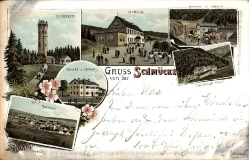 Litho Gehlberg Suhl in Thüringen, Schmücke, Oberhof, Schloss in Oberhof, Gehlberger Mühle, Bahnhof