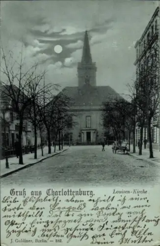 Mondschein Ak Berlin Charlottenburg, Louisen-Kirche