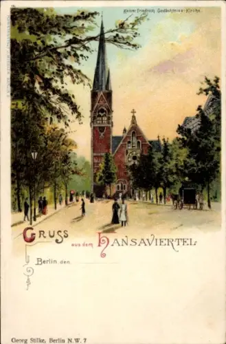 Litho Berlin Tiergarten, Hansaviertel, Kaiser Friedrich Gedächtniskirche
