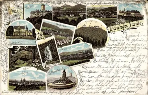 Litho Erfurt in Thüringen, Wartburg, Reinhardsbrunn, Kyffhäuserdenkmal, Inselsberg, Veste Coburg