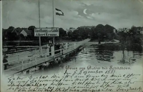 Mondschein Ak Berlin Spandau Gatow, Gasthaus zur Linde von Albert Krause, Steg