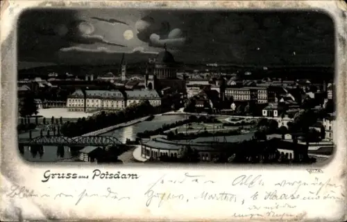 Mondschein Litho Potsdam, Stadtpanorama
