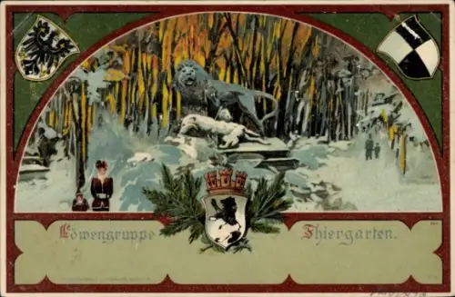 Passepartout Wappen Ak Berlin Tiergarten, Löwengruppe