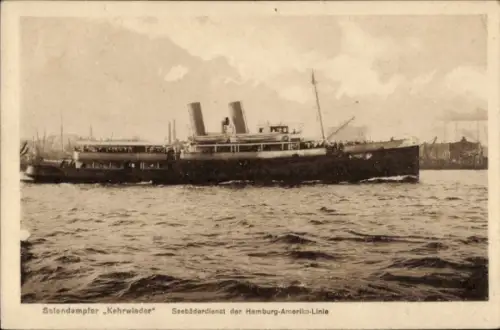 Ak Salondampfer Kehrwieder, Seebäderdienst Hamburg Amerika Linie, HAPAG