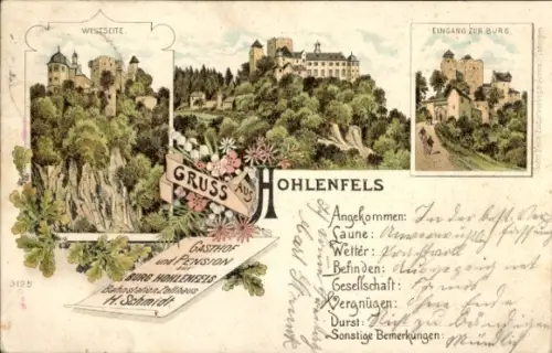 Litho Zollhaus bei Hohnfels Hessen, Burg, Restaurant