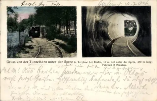 Ak Berlin Treptow, Tunnelbahn unter der Spree