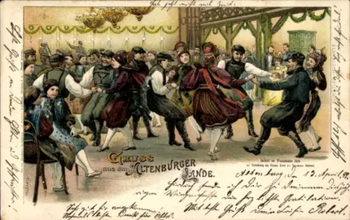 Künstler Ak Altenburg in Thüringen, Gruß aus dem Altenburger Lande, Tanz in Trachten