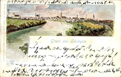 Künstler Ak Lauingen an der Donau Schwäbische Alb, Gesamtansicht