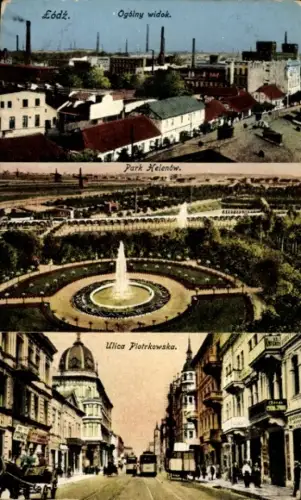 Ak Łódź Lodz Lodsch Polen, Stadtansicht, Park Helenów, Ulica Piotrkowska