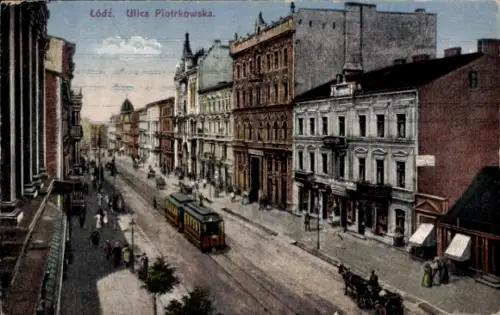 Ak Lodz Lodsch Polen, Ulica Piotrkowska, Straßenbahn, Gebäude