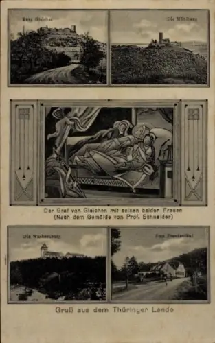 Ak Holzhausen Thüringen, Veste Wachsenburg, Burg Gleichen, Mühlburg, Freudenthal, Graf von Gleichen