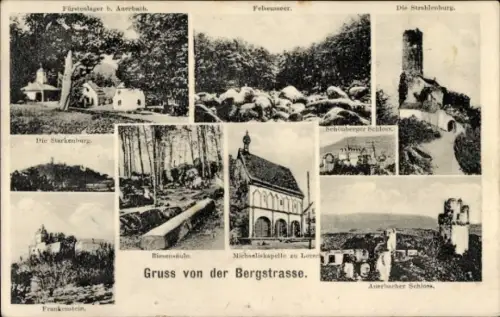 Ak Auerbach Bensheim an der Bergstraße Hessen, Fürstenlager, Felsenmeer, Strahlenburg, Starkenburg