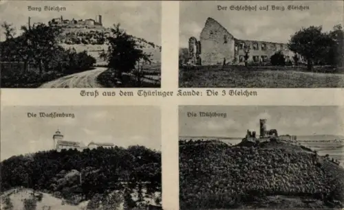 Ak Wandersleben Drei Gleichen Thüringen, Burg Gleichen, Schlosshof, Wachsenburg, Mühlburg