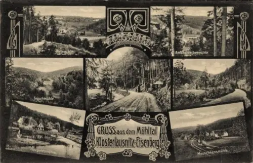 Ak Bad Klosterlausnitz in Thüringen, Sechs Landschaftsaufnahmen, GRUSS aus dem Mühltal, Klosterla