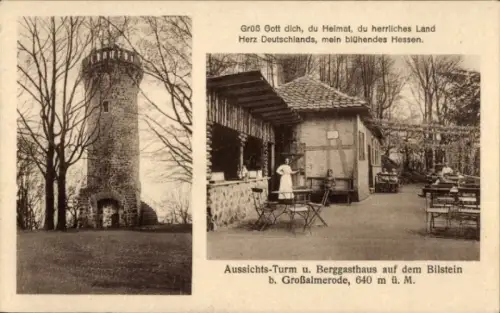 Ak Großalmerode in Hessen, Bilstein Berggasthaus, Aussichtsturm, Terrasse