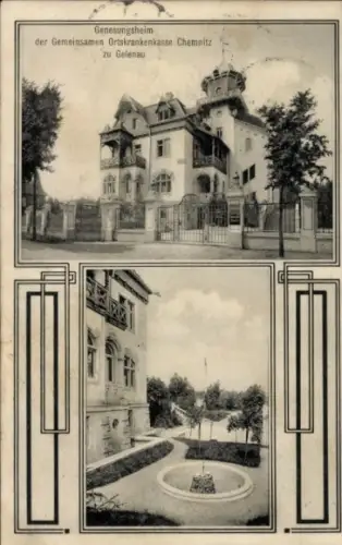 Ak Gelenau im Erzgebirge, Genesungsheim, Gemeinsame Ortskrankenkasse Chemnitz,  Gartenanlage