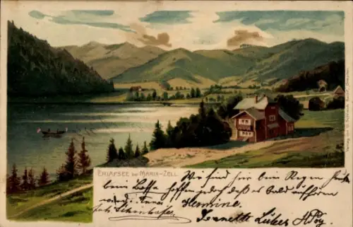 Litho Mariazell Steiermark Österreich, Blick über den Erlafsee, Erlaufsee