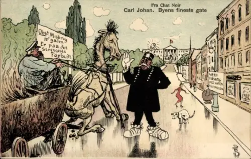 Künstler Ak Oslo Norwegen, Fra Chat Noir, Karl Johan, Byens fineste gate