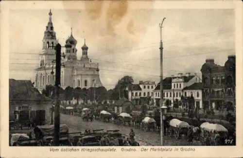 Ak Hrodna Grodno Weißrussland, östlicher Kriegsschauplatz, Marktplatz