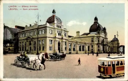 Ak Lwiw Lwów Lemberg Ukraine, Bahnhof, Kutsche