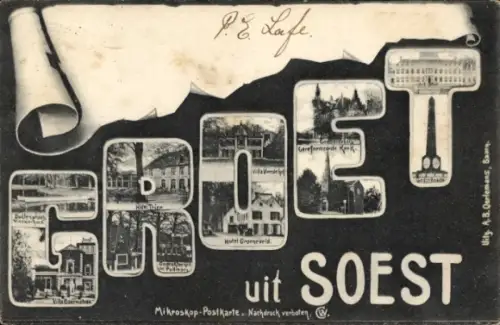 Buchstaben Ak Soest Utrecht Niederlande, Kirche, Hotels, Denkmal, Teilansichten