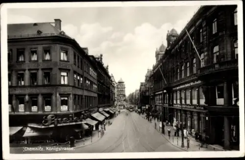Foto Ak Chemnitz Sachsen, Königstrasse, Speier Geschäft, Passanten