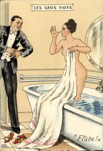Ak Nackte Frau in der Badewanne, Mann in Frack
