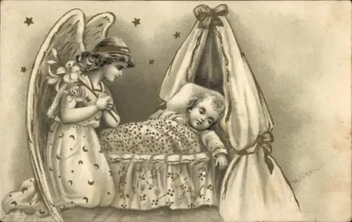 Präge Ak Schutzengel, Schlafendes Kind