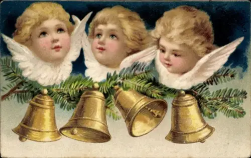 Präge Ak Engel, Glocken, Tannenzweige