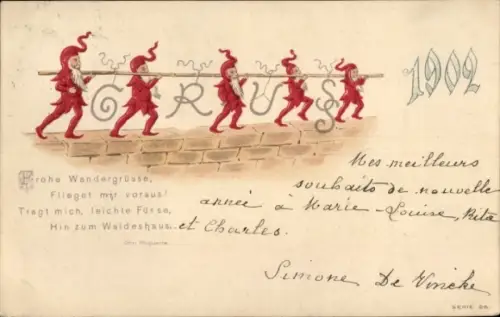 Ak Jahreszahl 1902, Zwerge, Wandergrüße