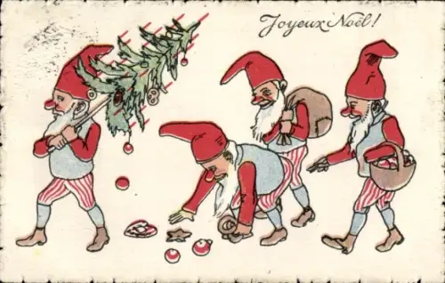 Ak Glückwunsch Weihnachten, Zwerge, Tannenbaum