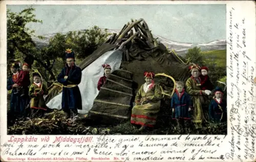 Ak Lappland, Familienbild, Volkstracht