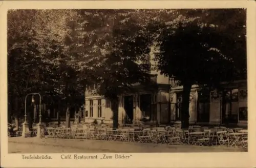 Ak Hamburg Altona Flottbek, Teufelsbrücke, Café Restaurant zum Bäcker