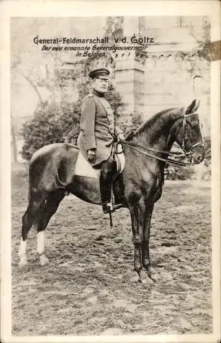 Ak Generalfeldmarschall von der Goltz, Porträt zu Pferde
