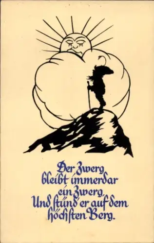 Scherenschnitt Ak Zwerg auf dem Berg, Sonne