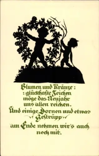 Scherenschnitt Ak Plischke, Georg, Kinder, Blumenkranz
