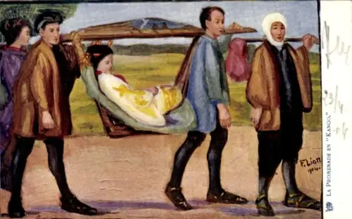 Künstler Ak Lion, F., La Promenade en Kango