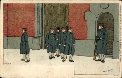 Künstler Ak Belgische Soldaten vor dem Kasernentor, Wache