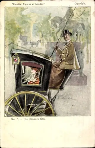 Künstler Ak London City England, The Hansom Cab, Familiar Figures of London