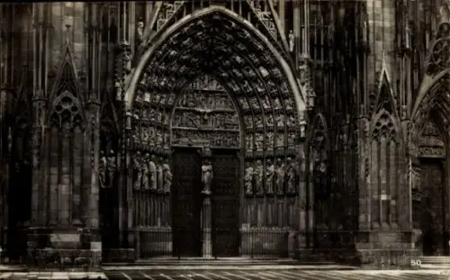 Ak Strasbourg Straßburg Elsass Bas Rhin, Kathedrale, Grand Portail,  detaillierte Steinmetzarbeit